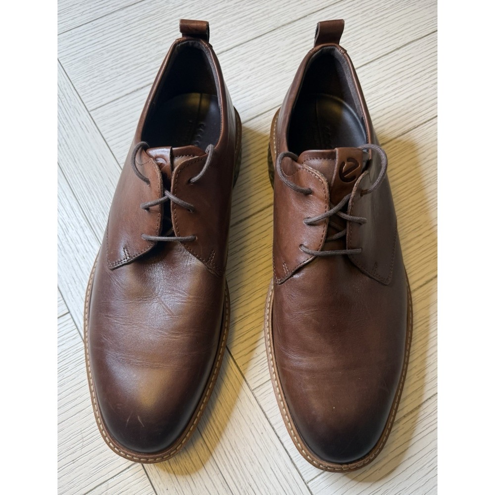 Ecco Men's S.T.1 Hybrid Plain Toe Derby Brown Leather‎ Lace Up Dress Shoe Sz 11